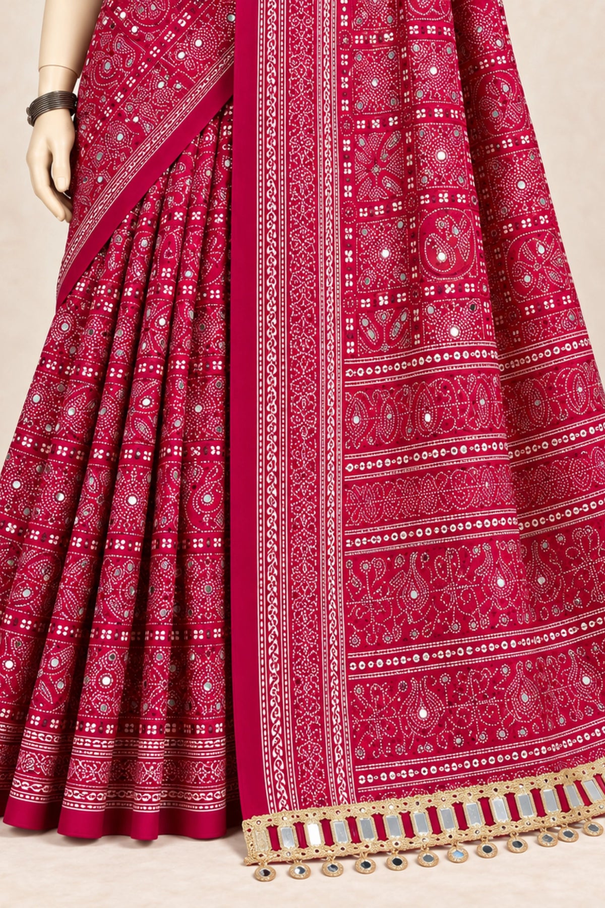 Rani Pink Pure Ajrakh Silk Saree