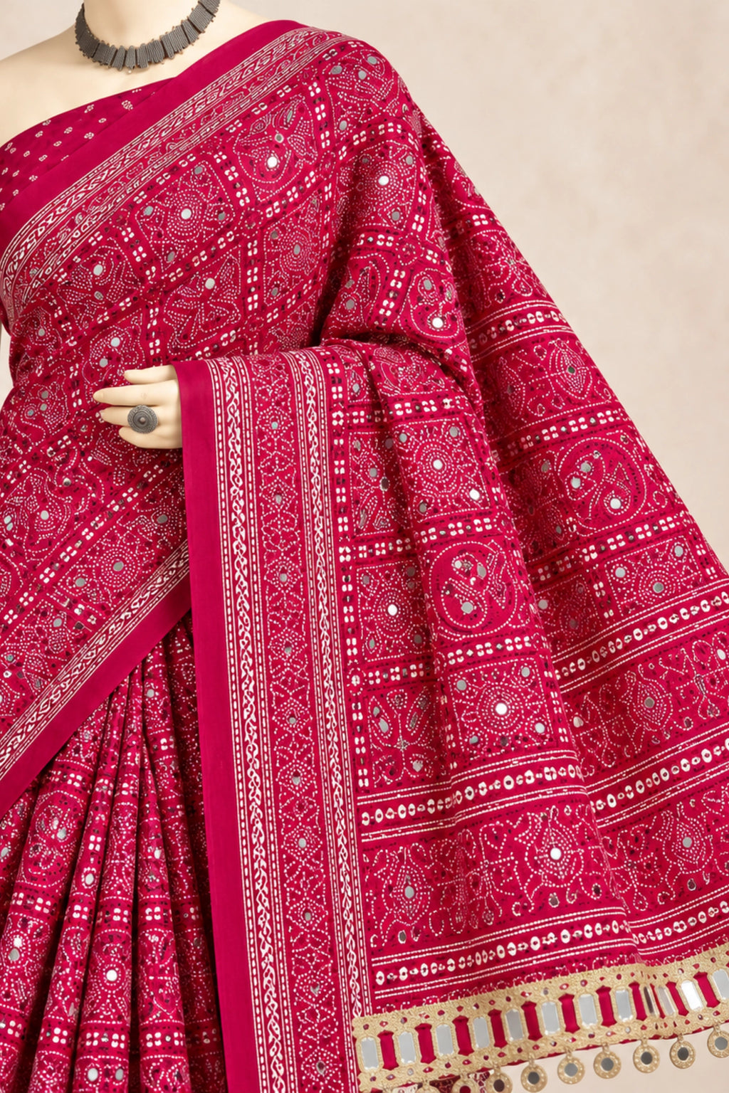 Rani Pink Pure Ajrakh Silk Saree