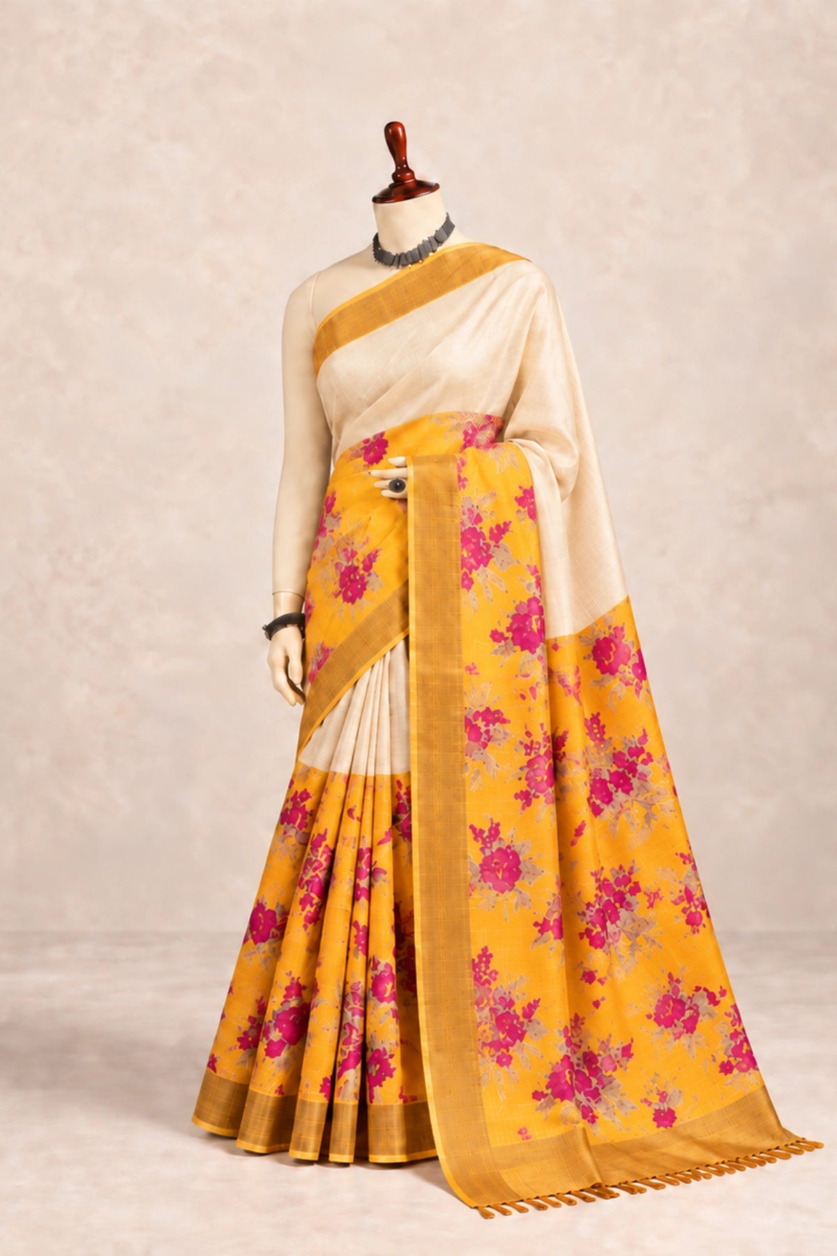 Sunlit Floral Tussar Silk Saree