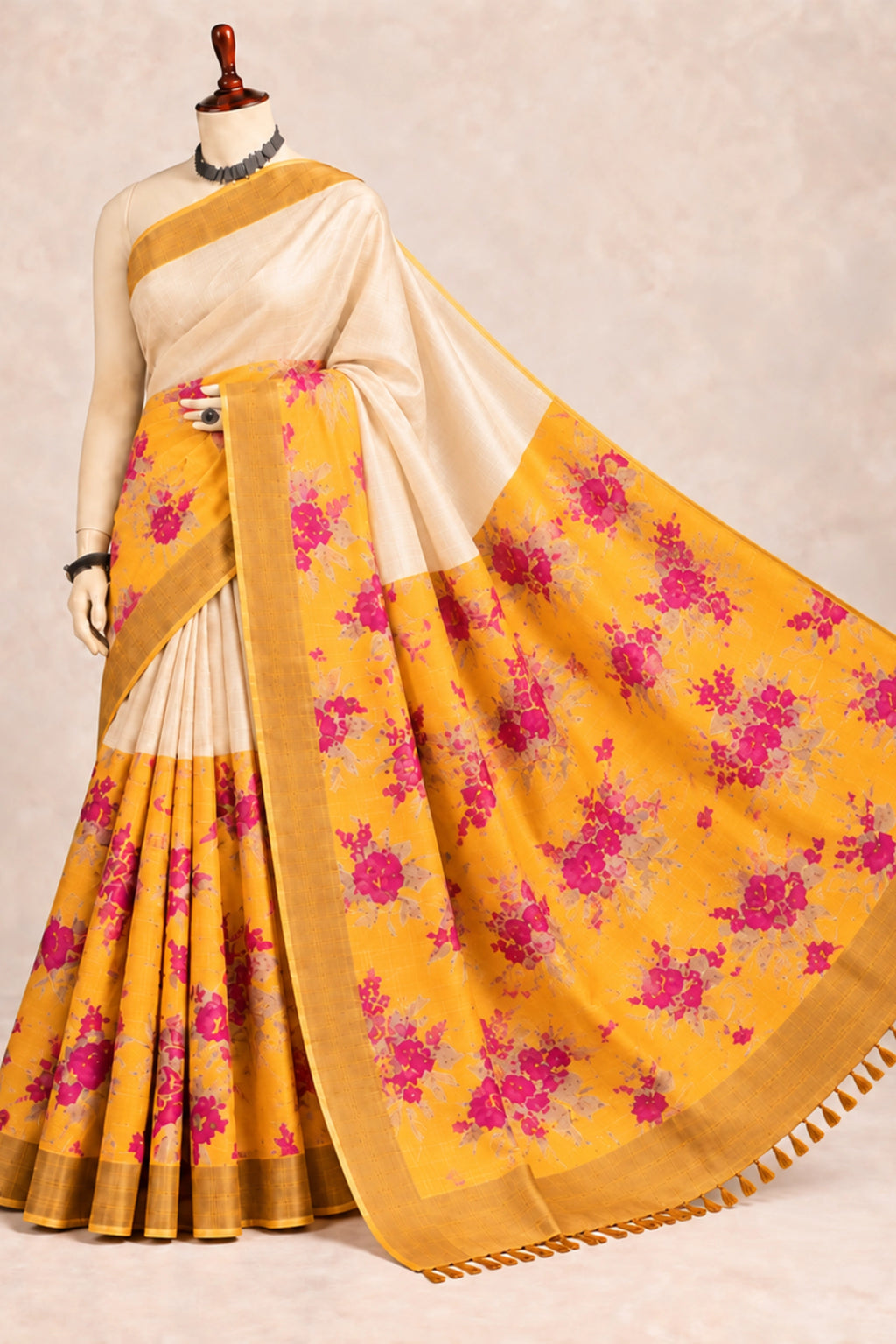 Sunlit Floral Tussar Silk Saree