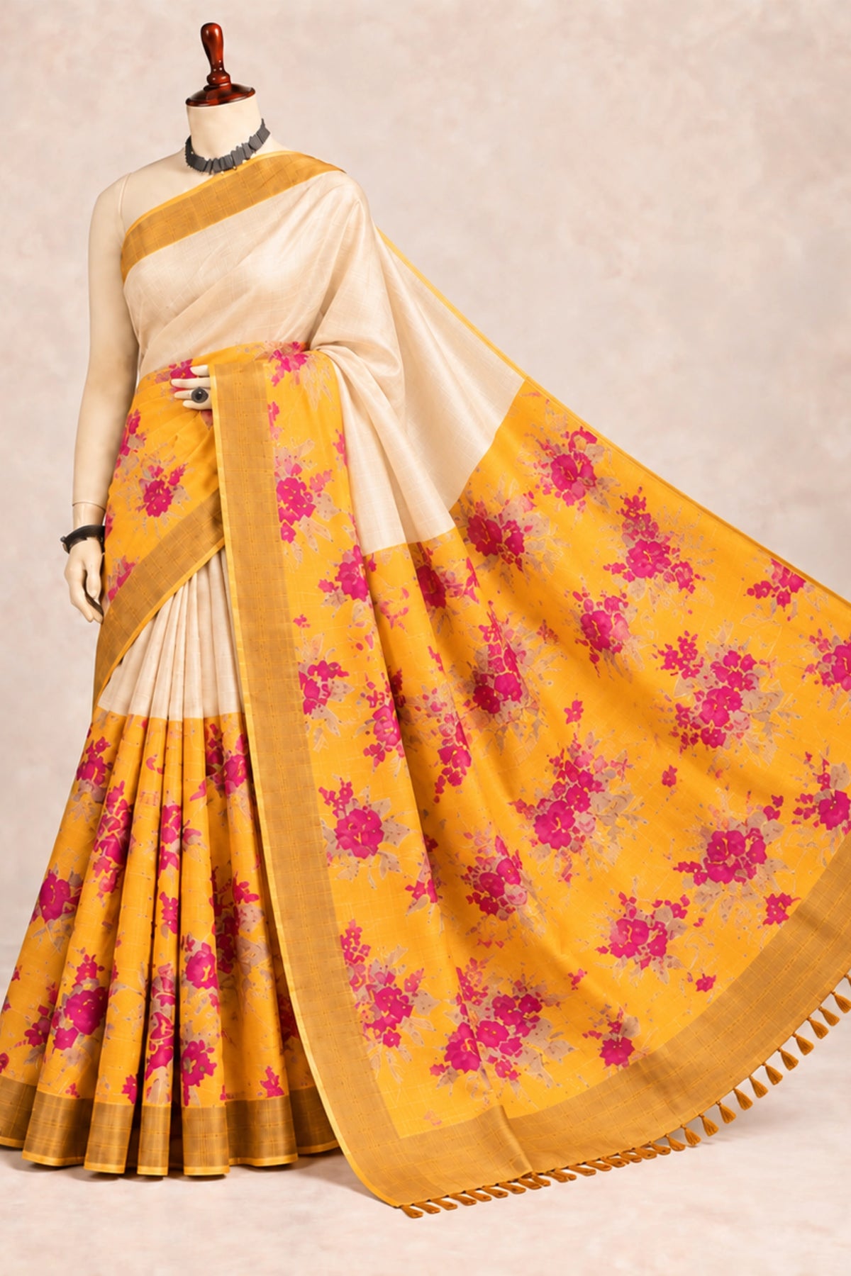 Sunlit Floral Tussar Silk Saree