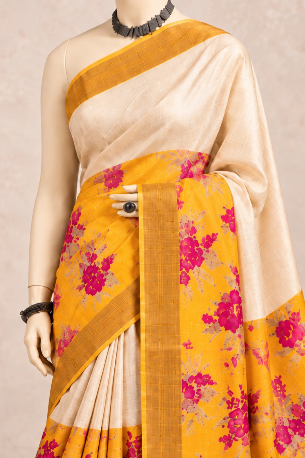 Sunlit Floral Tussar Silk Saree