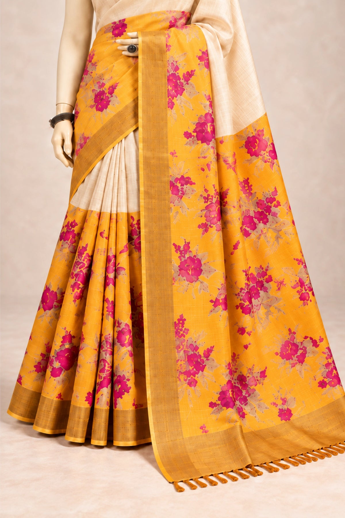Sunlit Floral Tussar Silk Saree