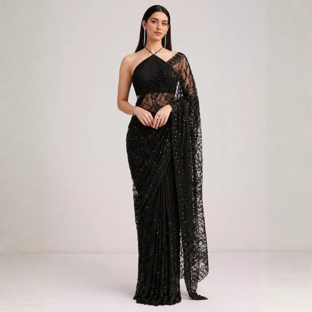 Midnight Bloom Heavy Georgette Saree
