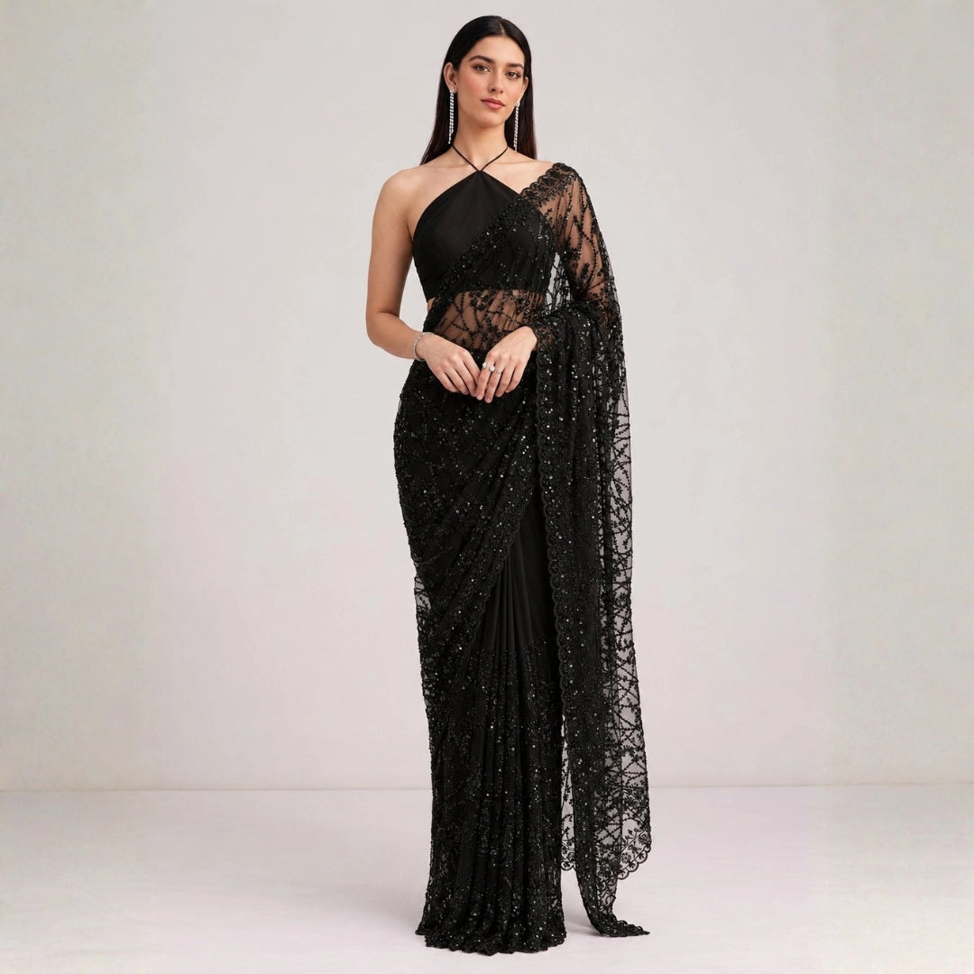 Midnight Bloom Heavy Georgette Saree