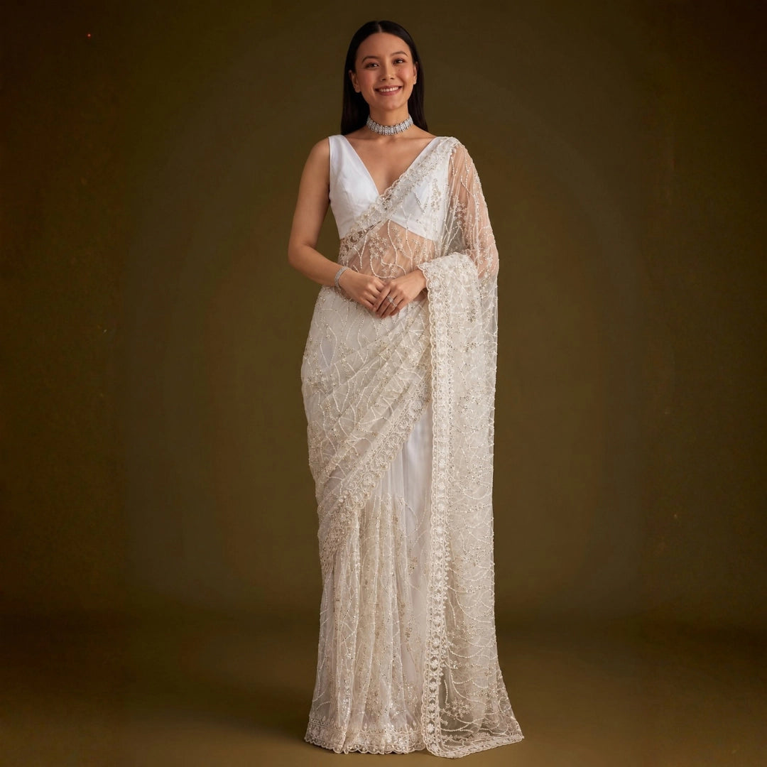 Ivory Bloom Heavy Georgette Saree