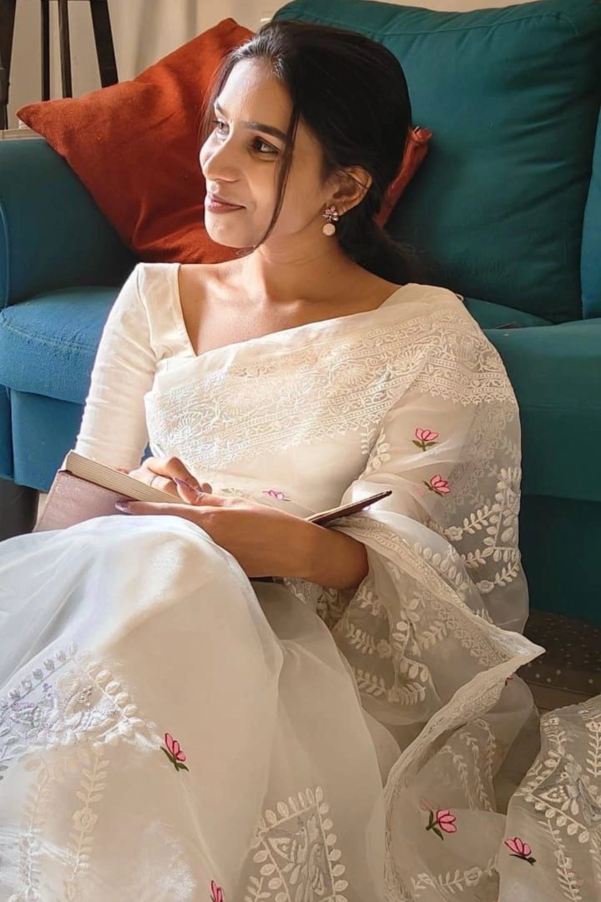 Ivory Bloom Pure Organza Saree