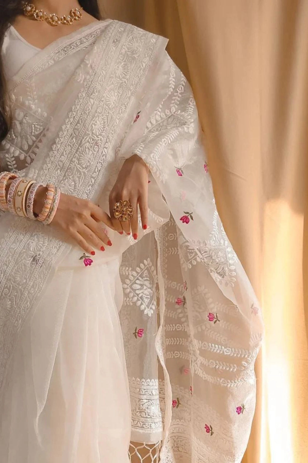 Ivory Bloom Pure Organza Saree