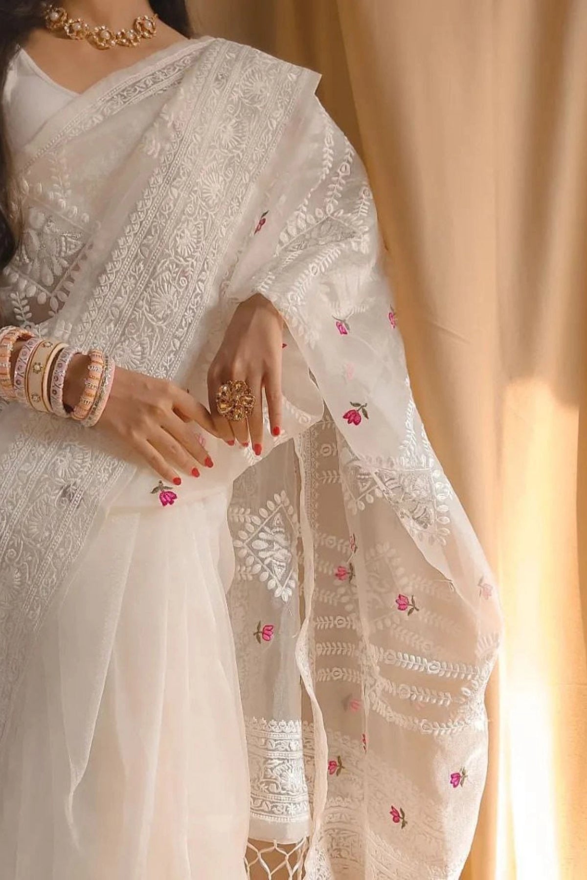 Ivory Bloom Pure Organza Saree