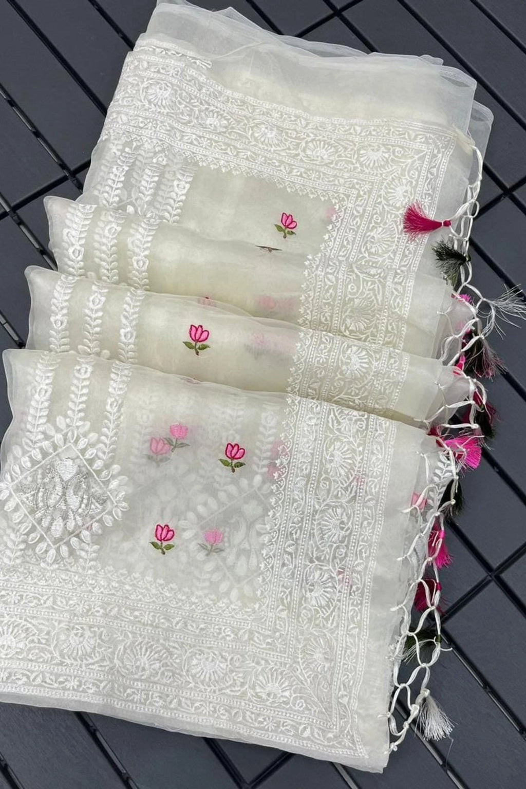 Ivory Bloom Pure Organza Saree