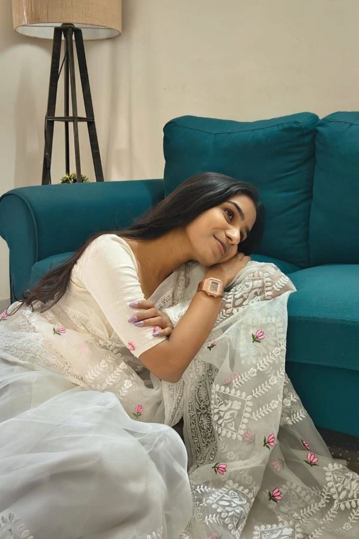 Ivory Bloom Pure Organza Saree
