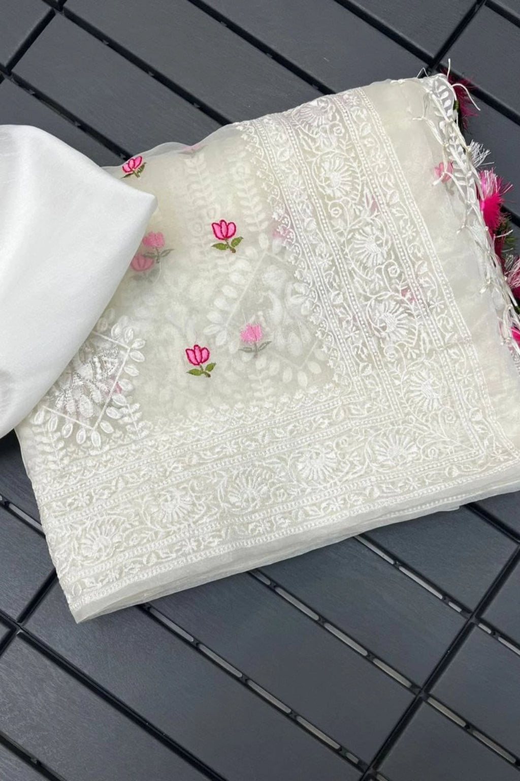 Ivory Bloom Pure Organza Saree