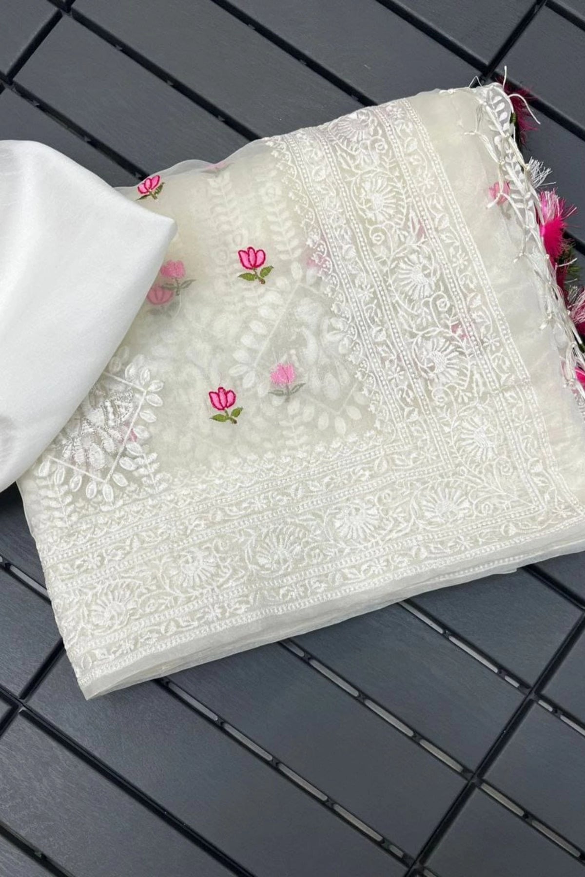 Ivory Bloom Pure Organza Saree