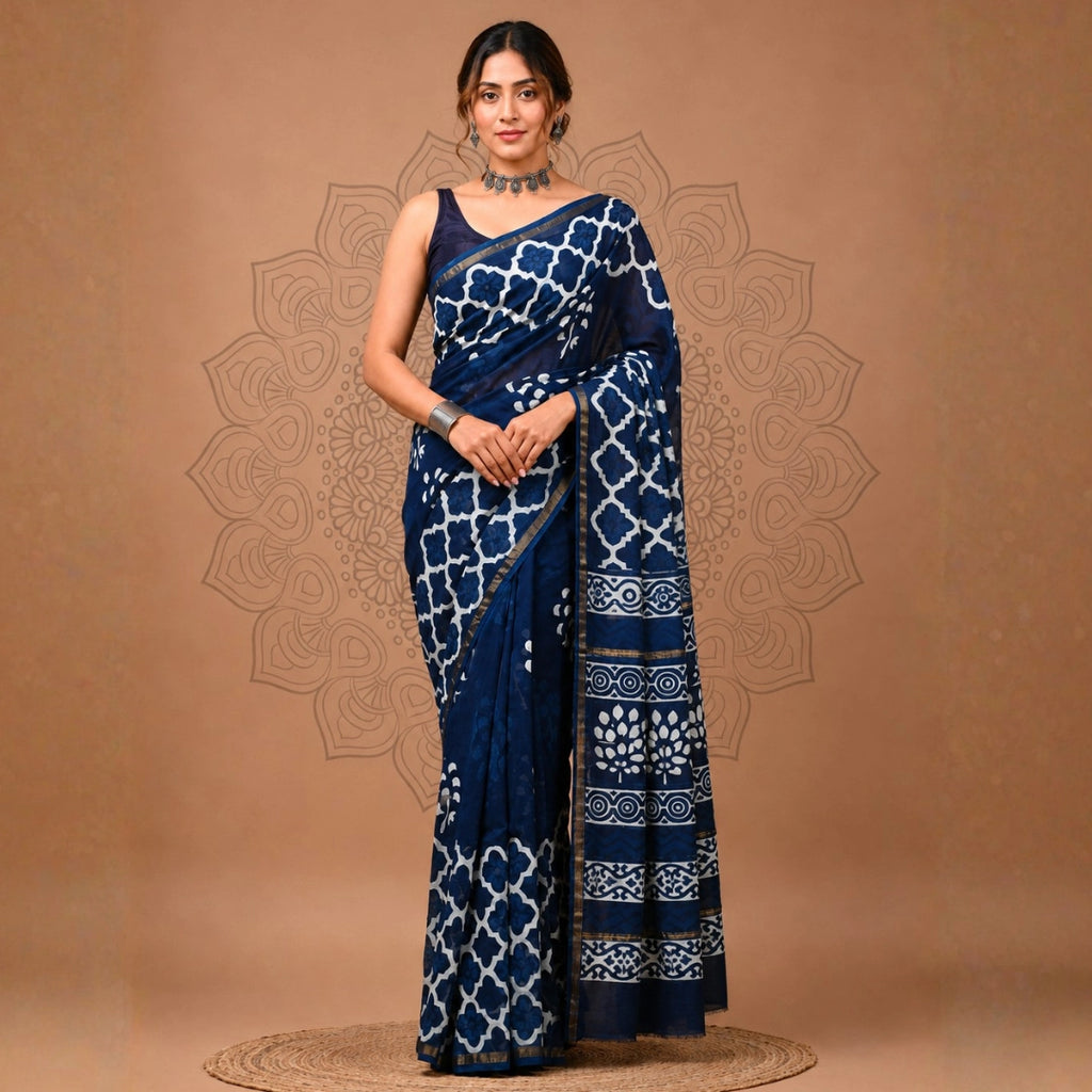 Indigo Heritage Print Saree