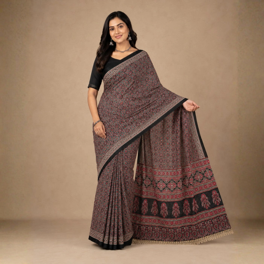 Black Ajrakh Heritage Saree