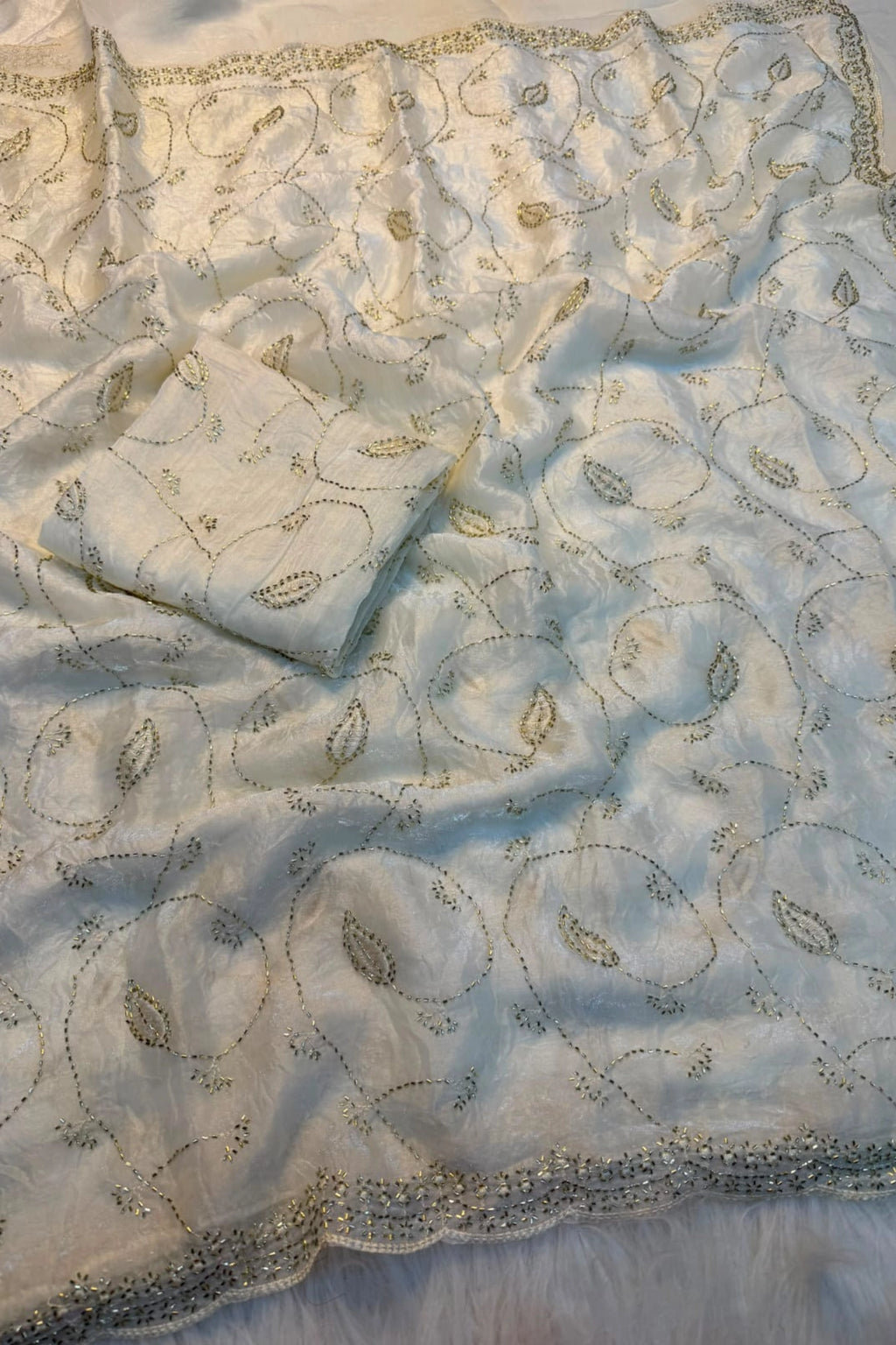 Shimmer Organza Saree with Floral Vine Embroidery