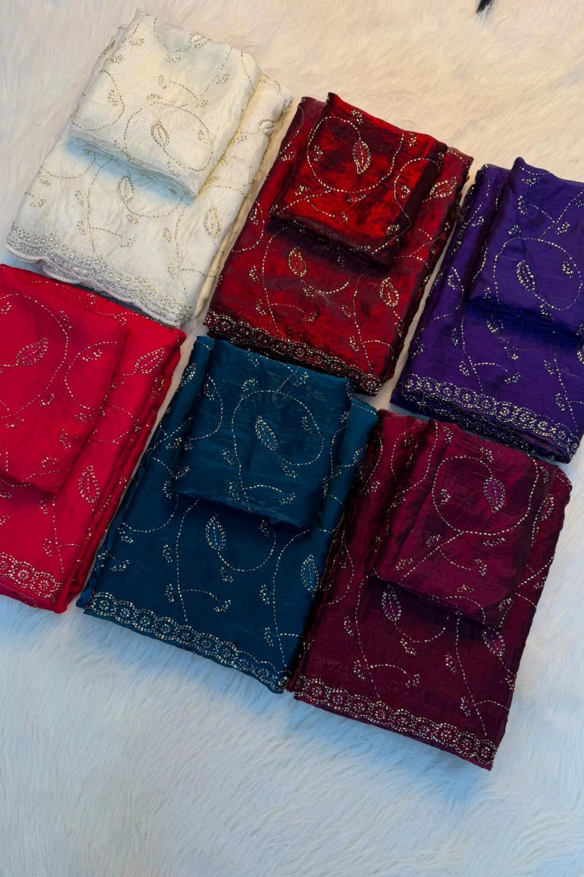 Shimmer Organza Saree with Floral Vine Embroidery