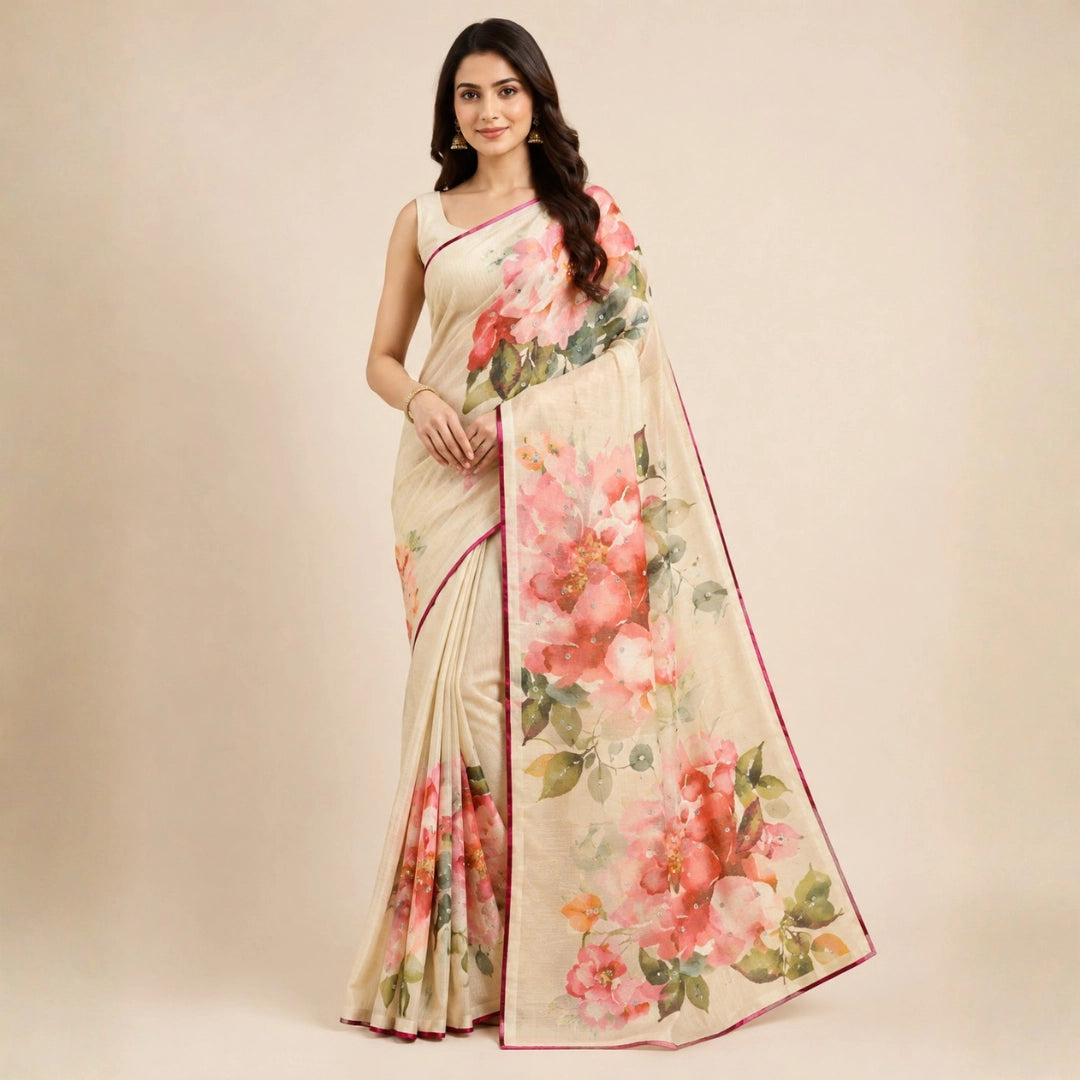 Peach Garden Ivory Saree.