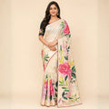 Ivory Cotton Saree with Pink Floral Print