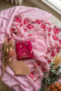 Baby Pink Organza Saree with Rani Pink Floral Scalloped Border