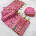 Rose Pink Paithani-Inspired Floral Saree with Elephant Border