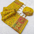 Mustard Yellow Paithani-Inspired Floral Saree with Elephant Border