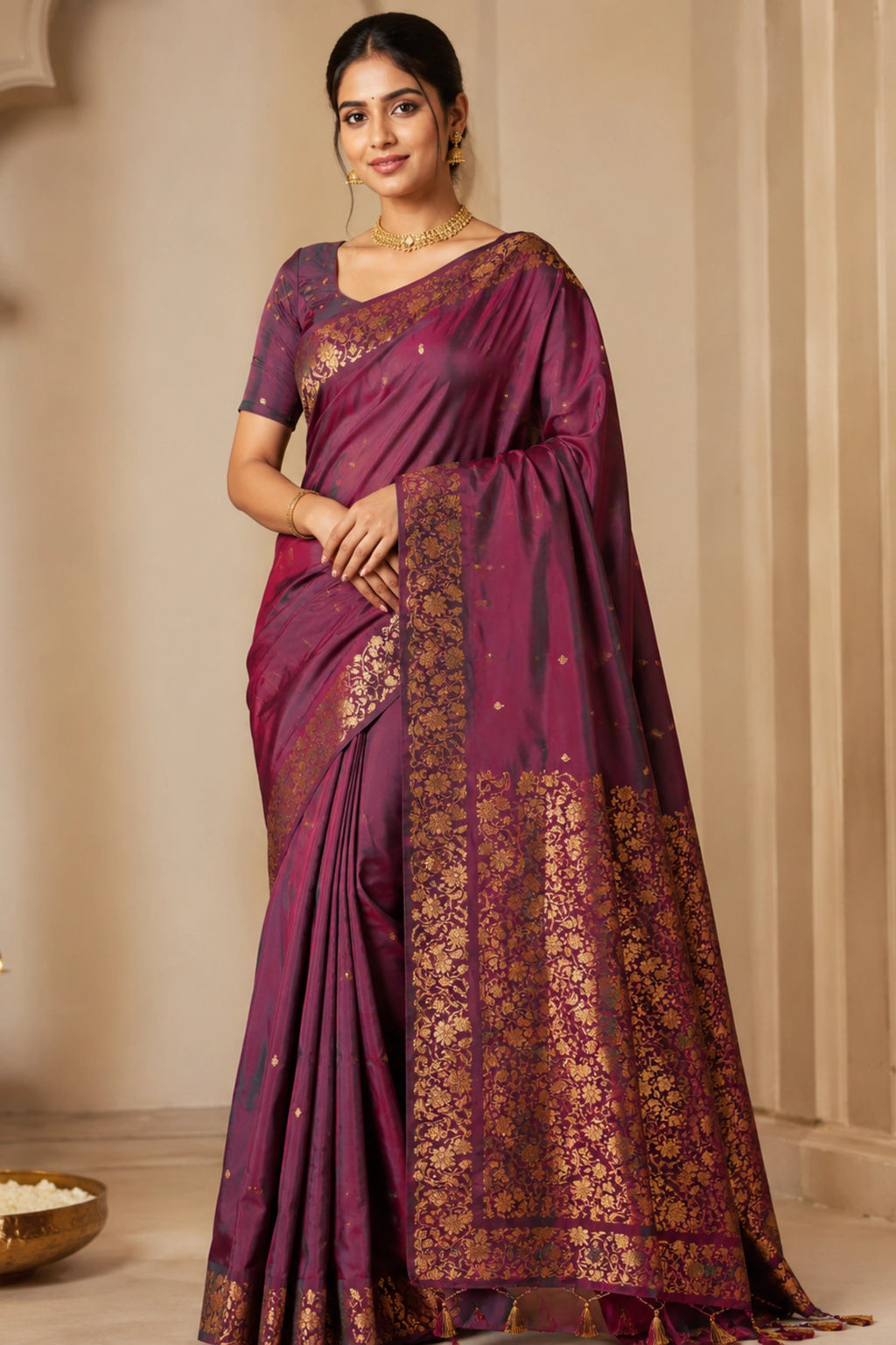 Rosewood Dual-Tone Zari Saree