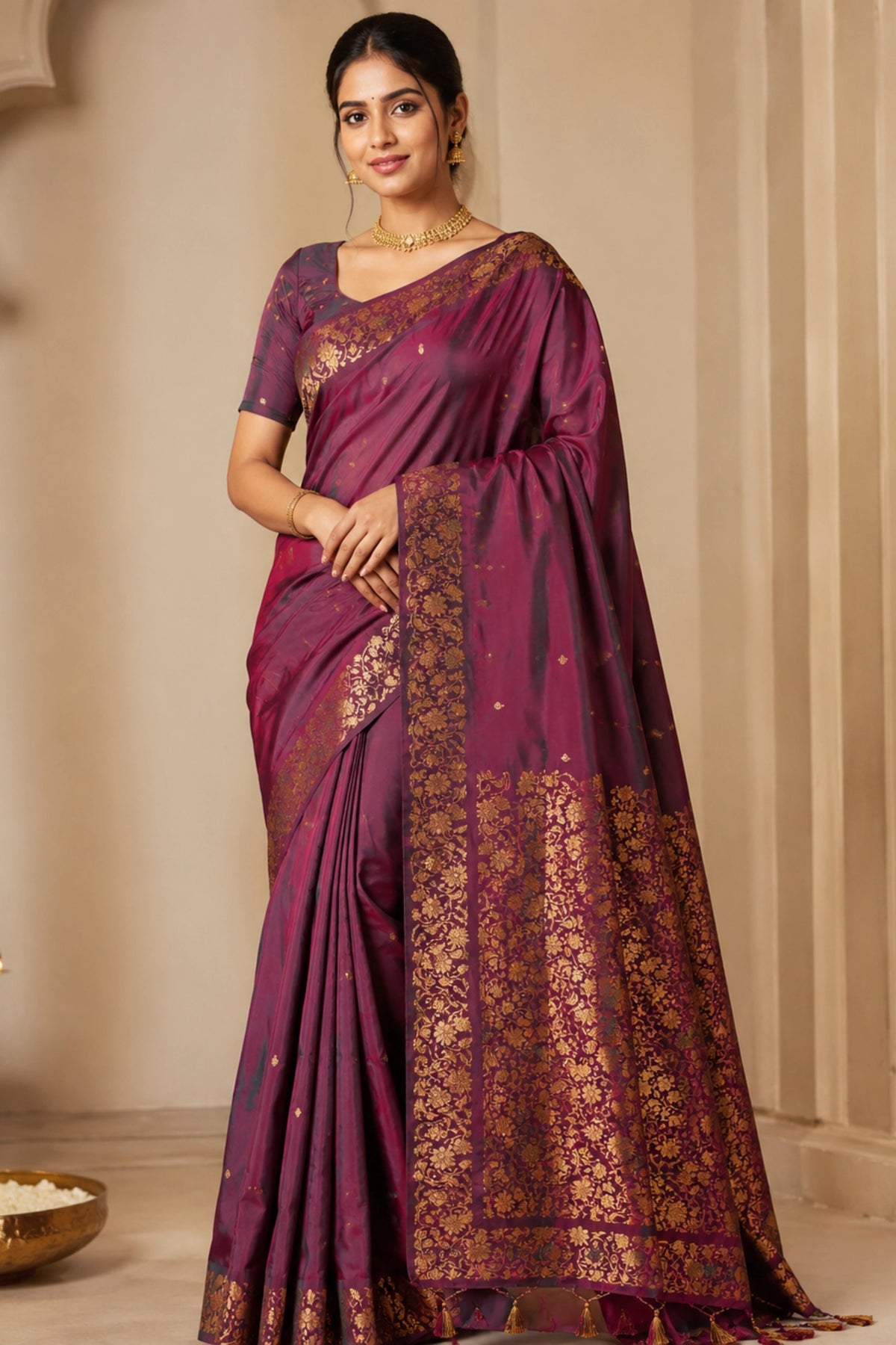 Rosewood Dual-Tone Zari Saree