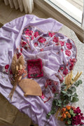 Lavender Organza Saree with Pink Floral Scalloped Border