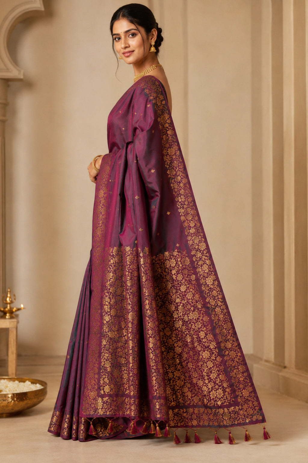 Rosewood Dual-Tone Zari Saree