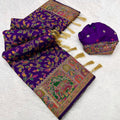 Royal Purple Paithani-Inspired Floral Saree with Elephant Border