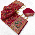 Wine Maroon Paithani-Inspired Floral Saree with Elephant Border