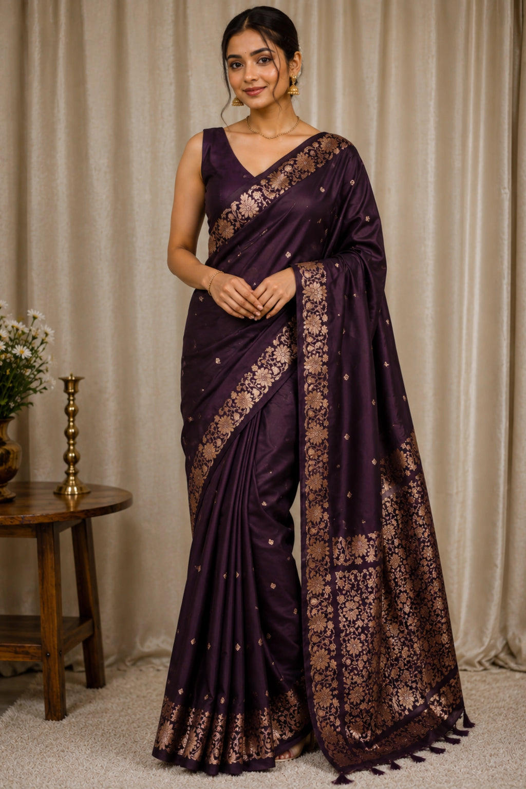 Midnight Plum Zari Saree