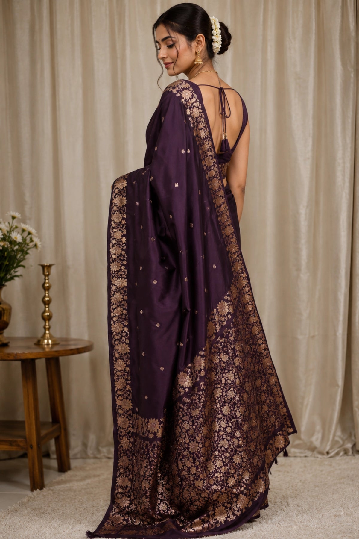 Midnight Plum Zari Saree