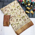 Ivory Kalamkari Saree with Rust Brown Zari Border