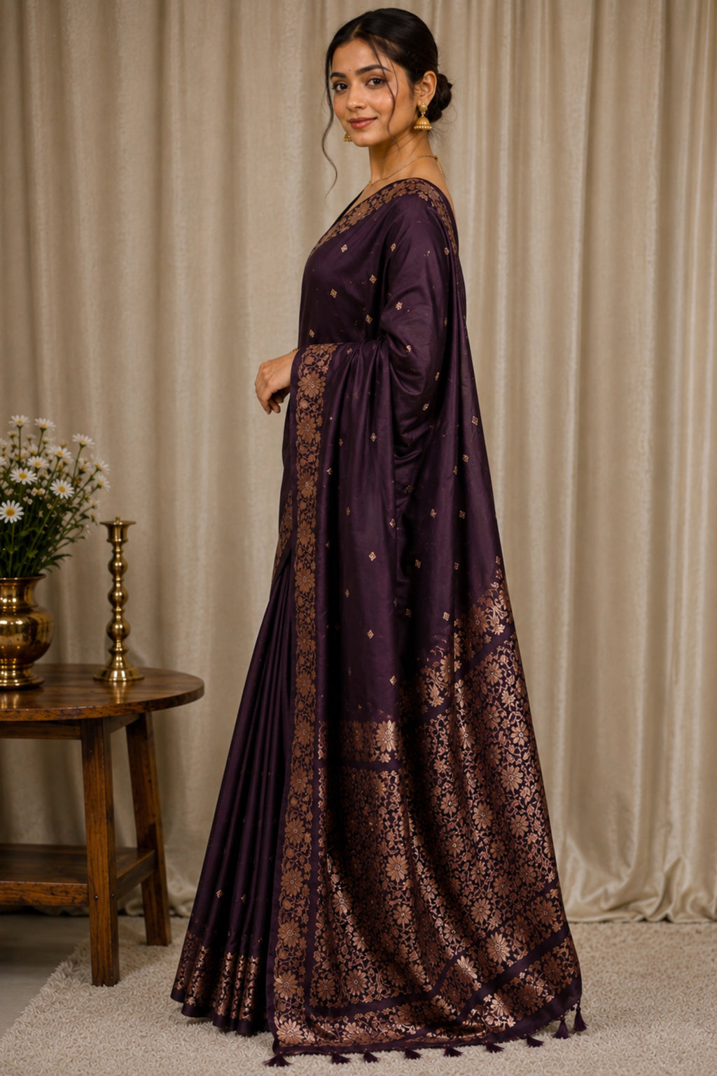 Midnight Plum Zari Saree