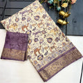 Ivory Kalamkari Saree with Plum Zari Border