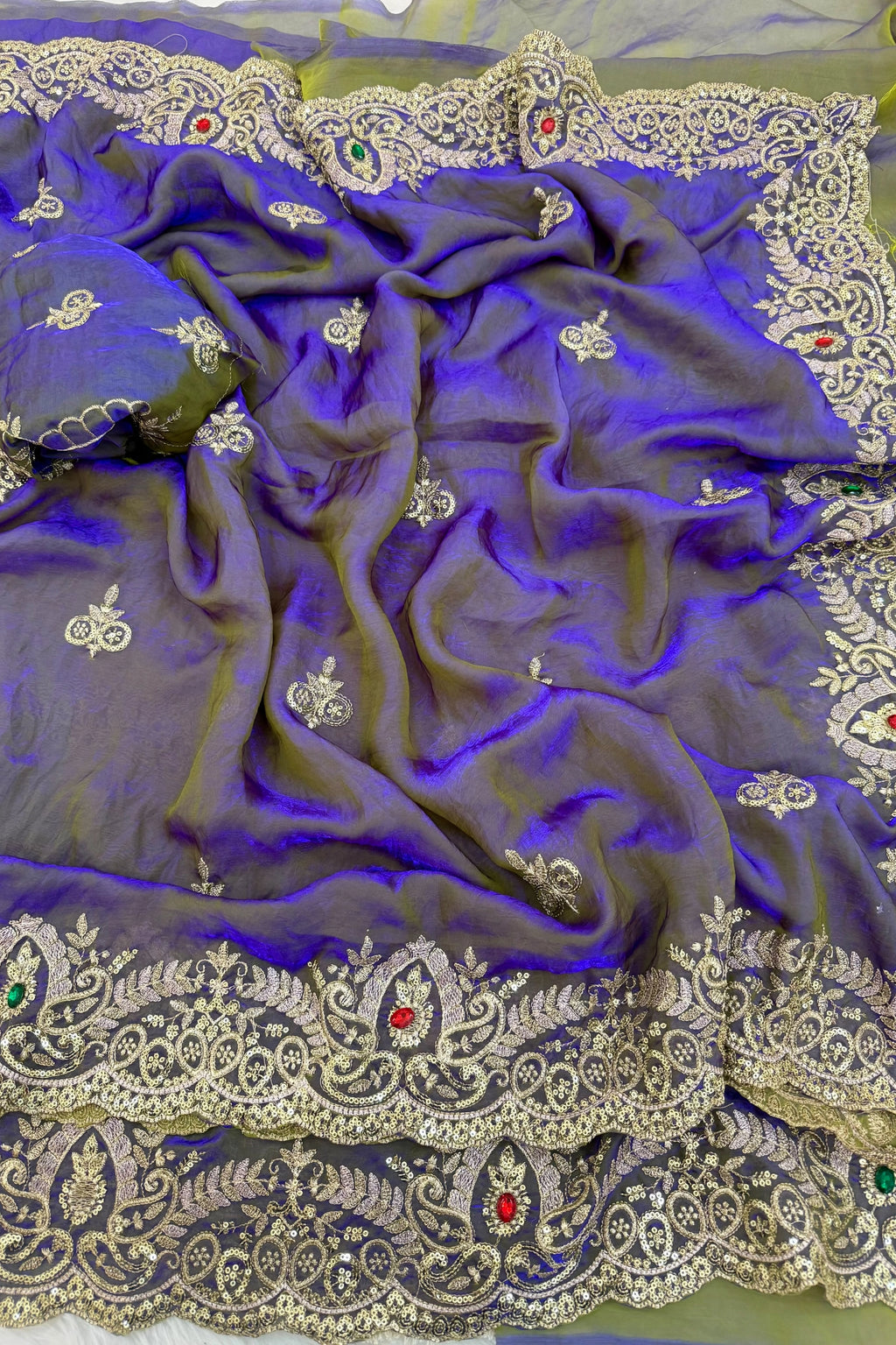 Dual-Tone Violet Tissue Organza Saree with Sequin Embroidered Border