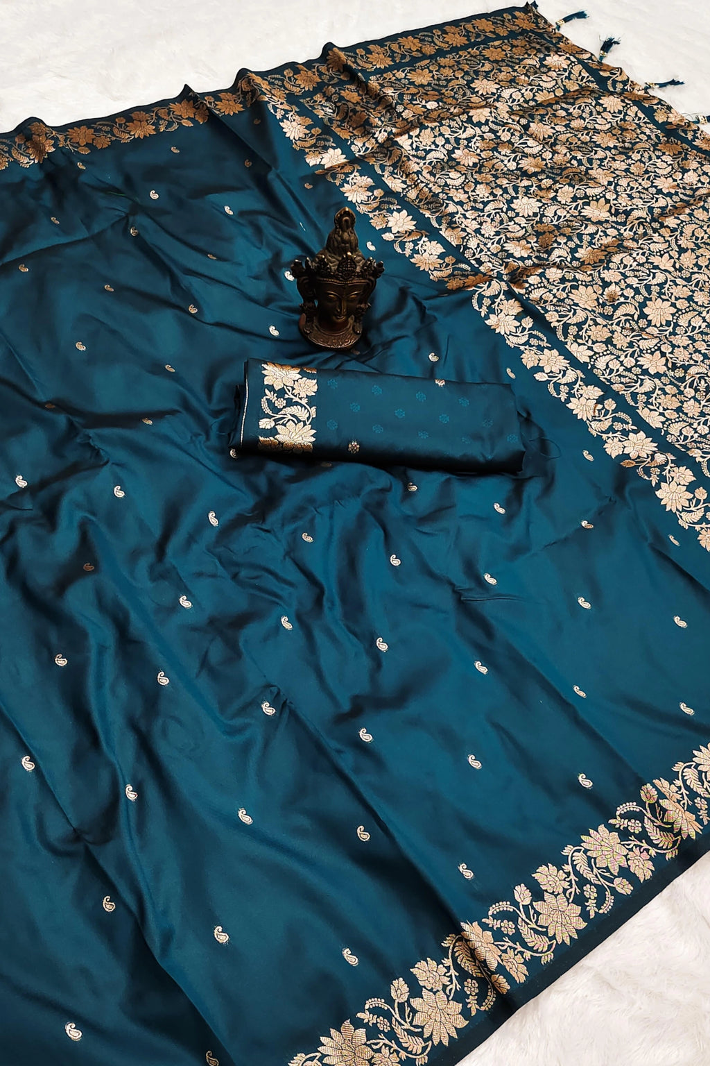 Teal Blue Royal Zari Saree