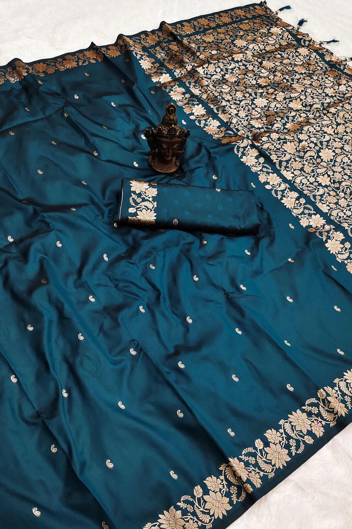 Teal Blue Royal Zari Saree