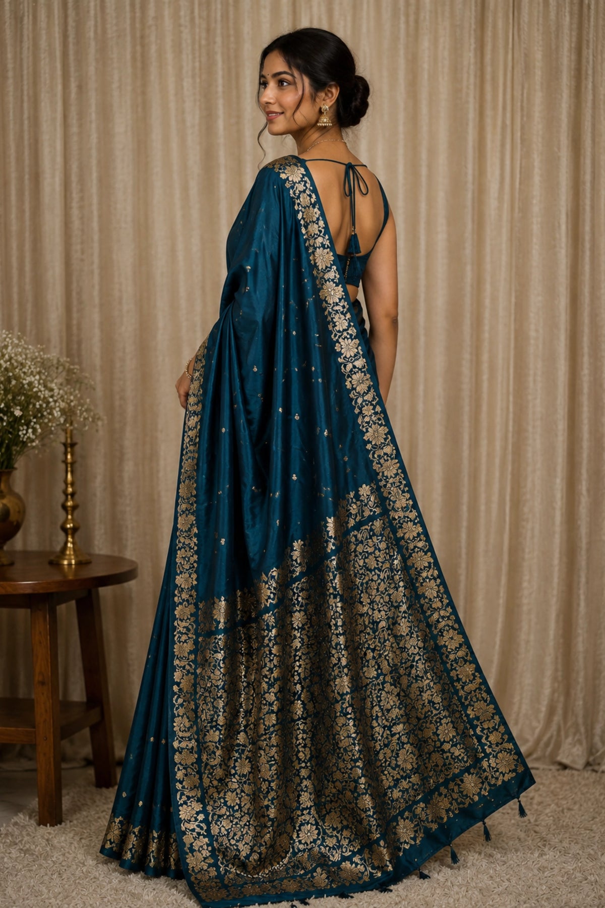 Teal Blue Royal Zari Saree