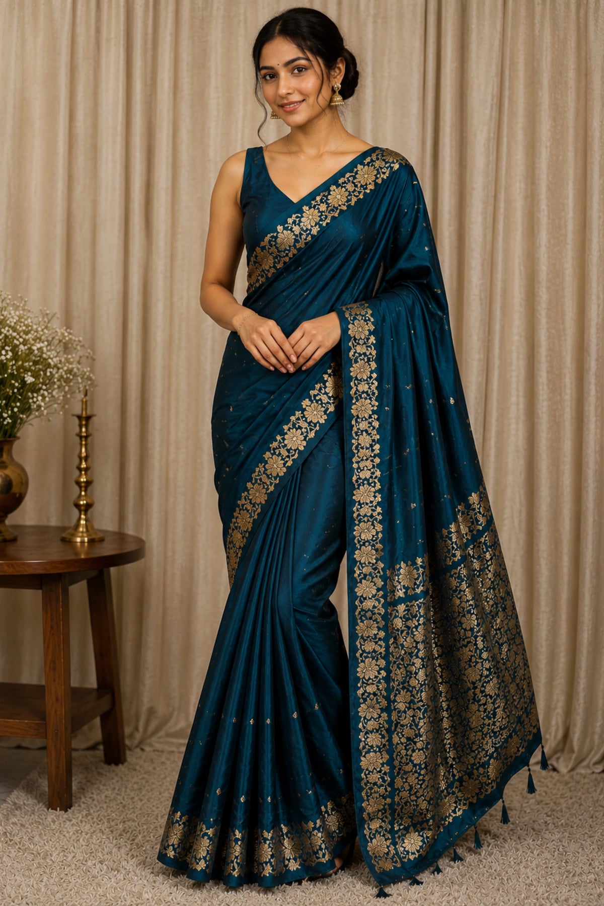 Teal Blue Royal Zari Saree
