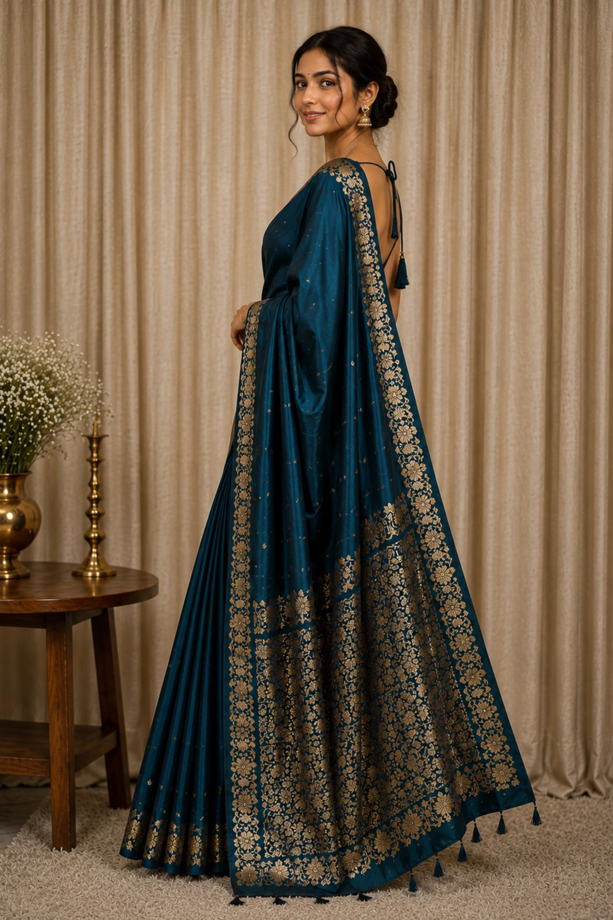 Teal Blue Royal Zari Saree