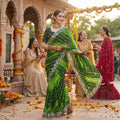 Leheriya Organza Saree with Hand-Embroidered Silver Border