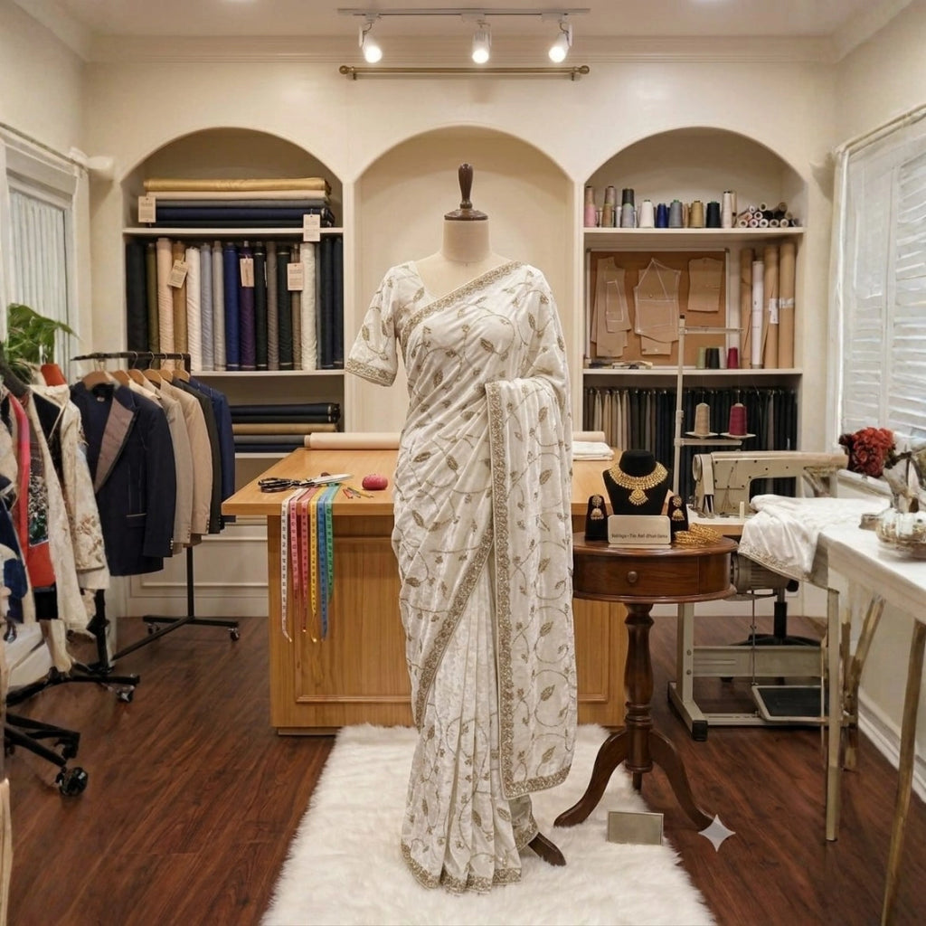 Shimmer Organza Saree with Floral Vine Embroidery