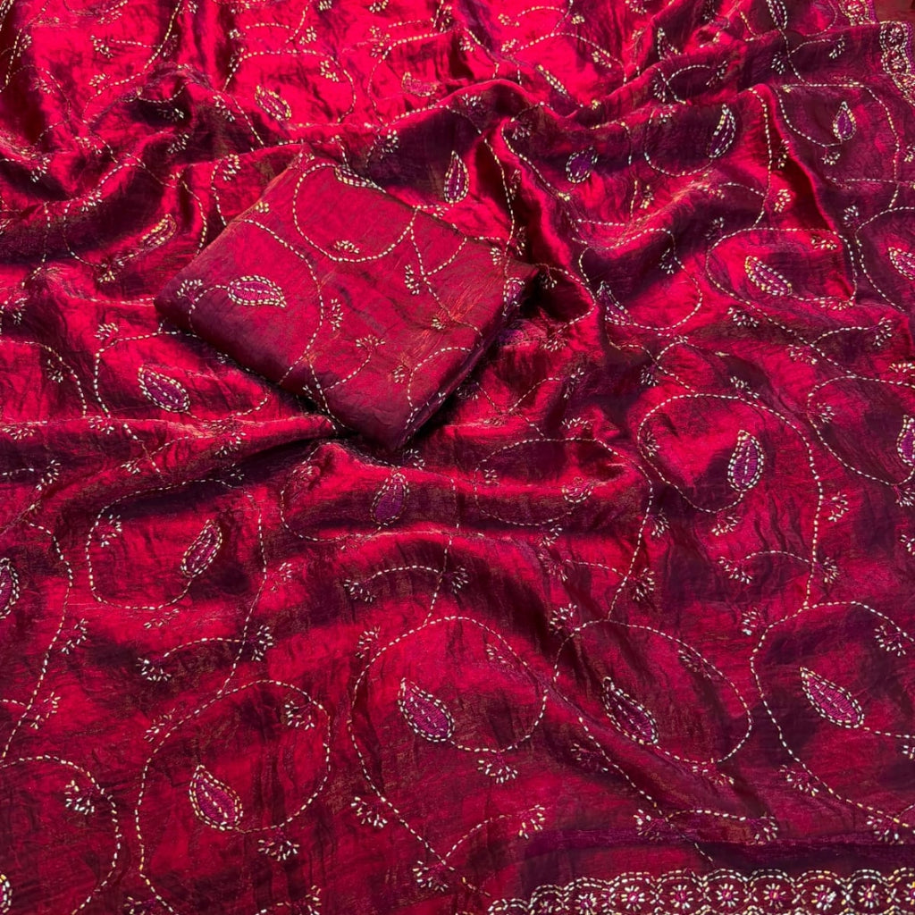 Shimmer Organza Saree with Floral Vine Embroidery