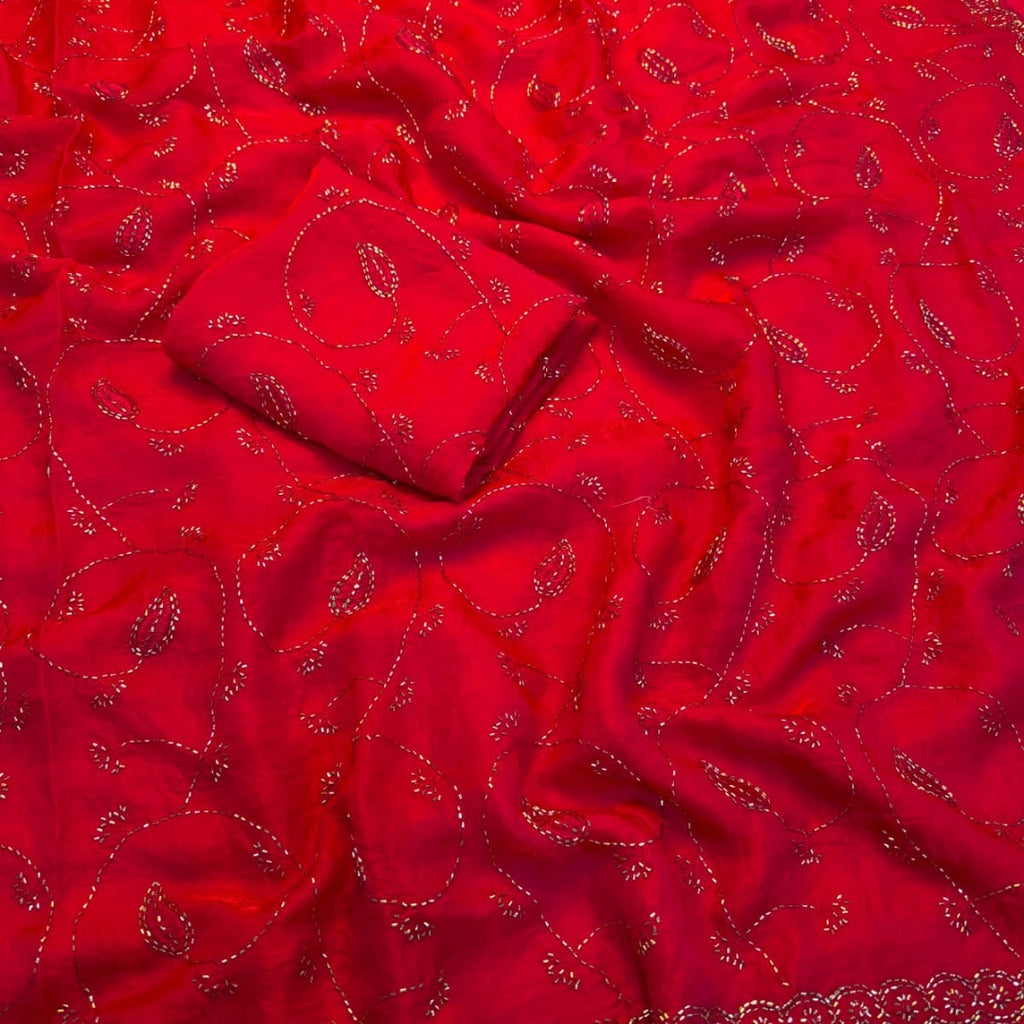 Shimmer Organza Saree with Floral Vine Embroidery