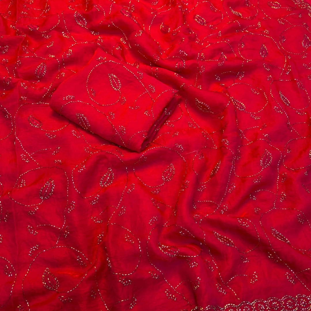 Shimmer Organza Saree with Floral Vine Embroidery