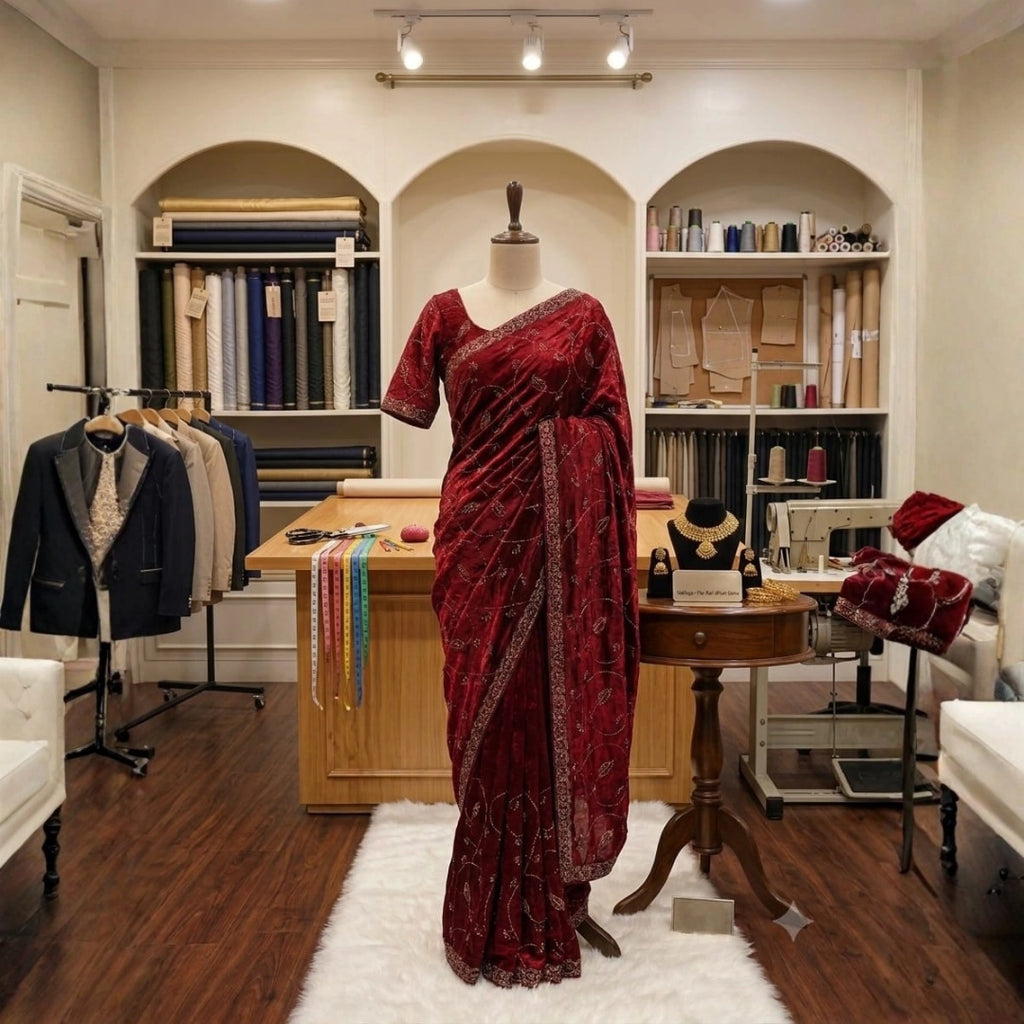 Shimmer Organza Saree with Floral Vine Embroidery