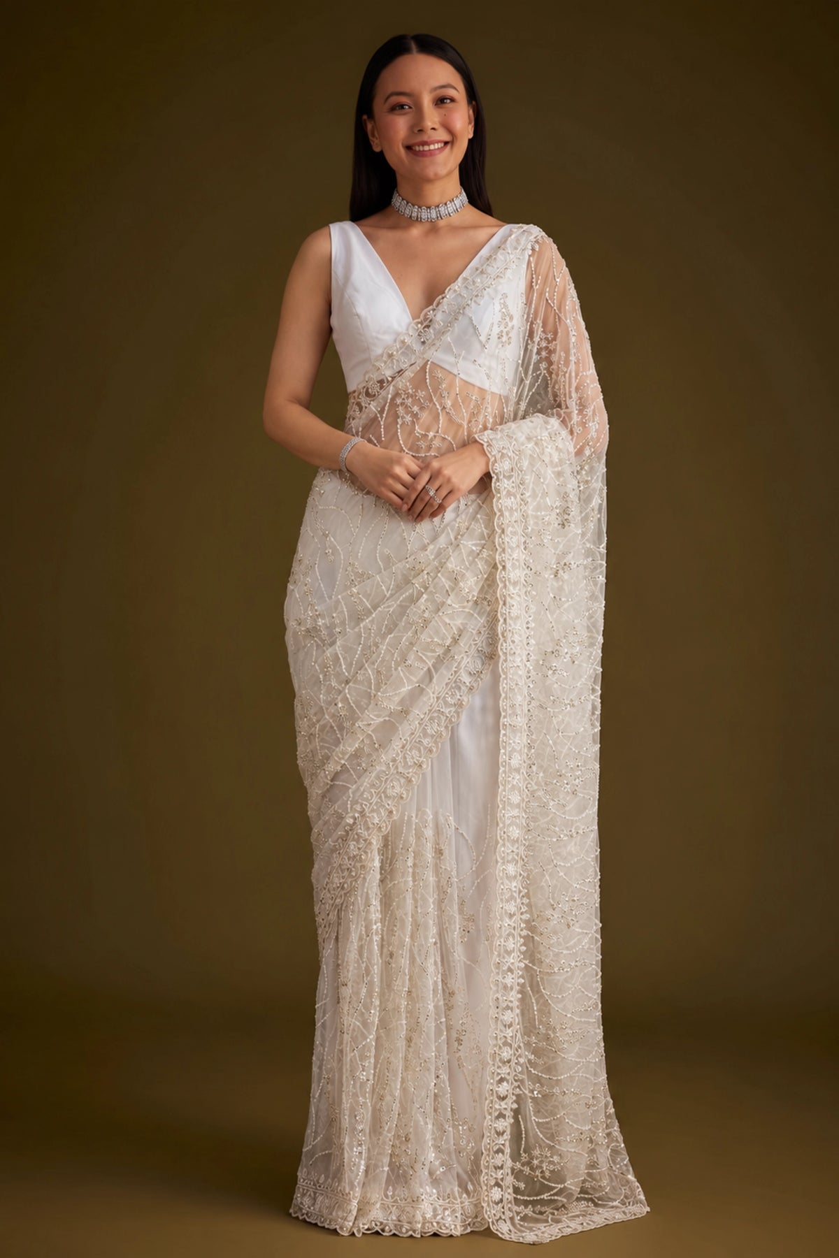 Ivory Bloom Heavy Georgette Saree